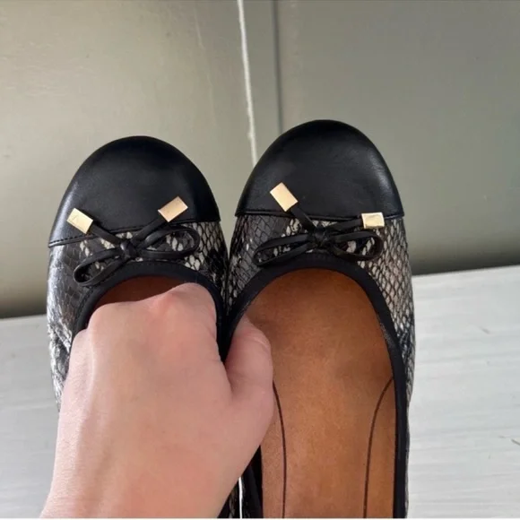 Vionic Minna Boa Ballet Flats Snakeskin Black Leather Bow Slip On Casual - 8.5 - Picture 6 of 10